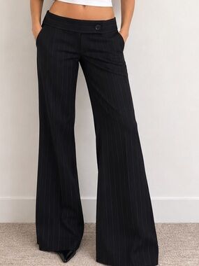 MK One Black Pinstripe Low Rise Flare Trousers Y2K Office Siren Size 14
